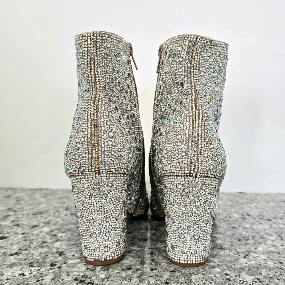 Betsey Johnson SB-CADY Silver Rhinestone Pointed Toe Block Heel Ankle Boots 8M - Picture 4 of 10